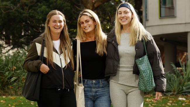 University students Veronica Star, Sarah Conway and Madeline Scott are speaking out about healthy boundaries in relationships. Picture: Jonathan Ng