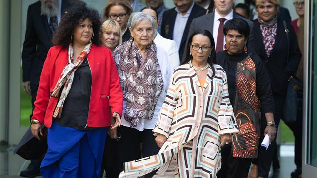 Indigenous Australians Minister Linda Burney, foreground, with Assistant Minister Malarndirri McCarthy (in red jacket) Pat Anderson, left, and members of the referendum working group and referendum engagement group on Thursday. Picture: NCA NewsWire / Gary Ramage