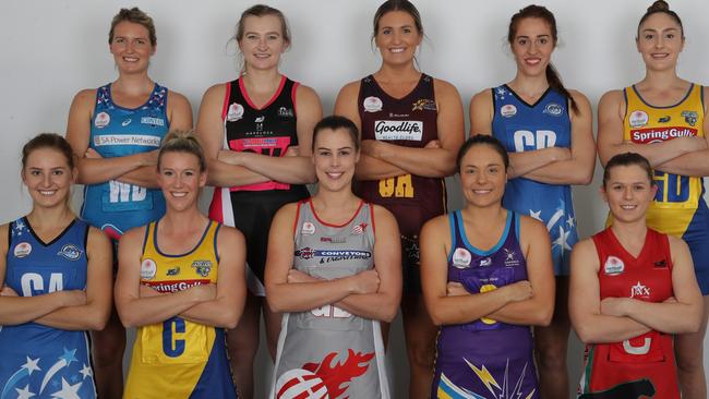 2019 SA Premier League netball captains (Back row L-R) Georgia Beaton (Contax), Jessica Ward (Tango), Laura Packard (Matrics), Alyse Taylor (Metro Jets), Laura Scriven (Newton Jaguars). (Front row L-R) Teri Schubert (Metro Jets), Rachael Mitchell (Matrics), Esther Young (Garville), Lauren Gibbons (Oakdale), Brittany Bugg (Woods Panthers). <br/>Picture: Sports in Focus