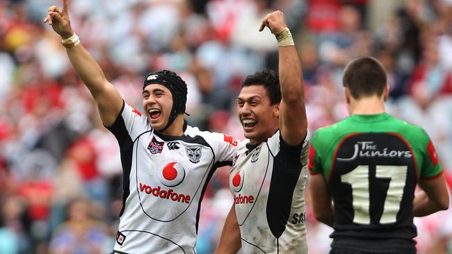 A young Johnson (L) celebrates the Warriors’ 2010 Toyota Cup victory.