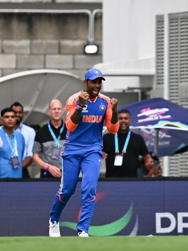 India's Suryakumar Yadav celebrates another catch. Photo by Chandan Khanna / AFP)