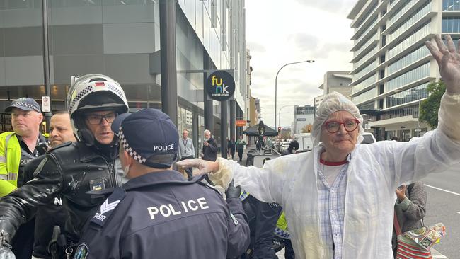 Extinction Rebellion protesters outside the Santos building on Thursday morning. Picture: Supplied