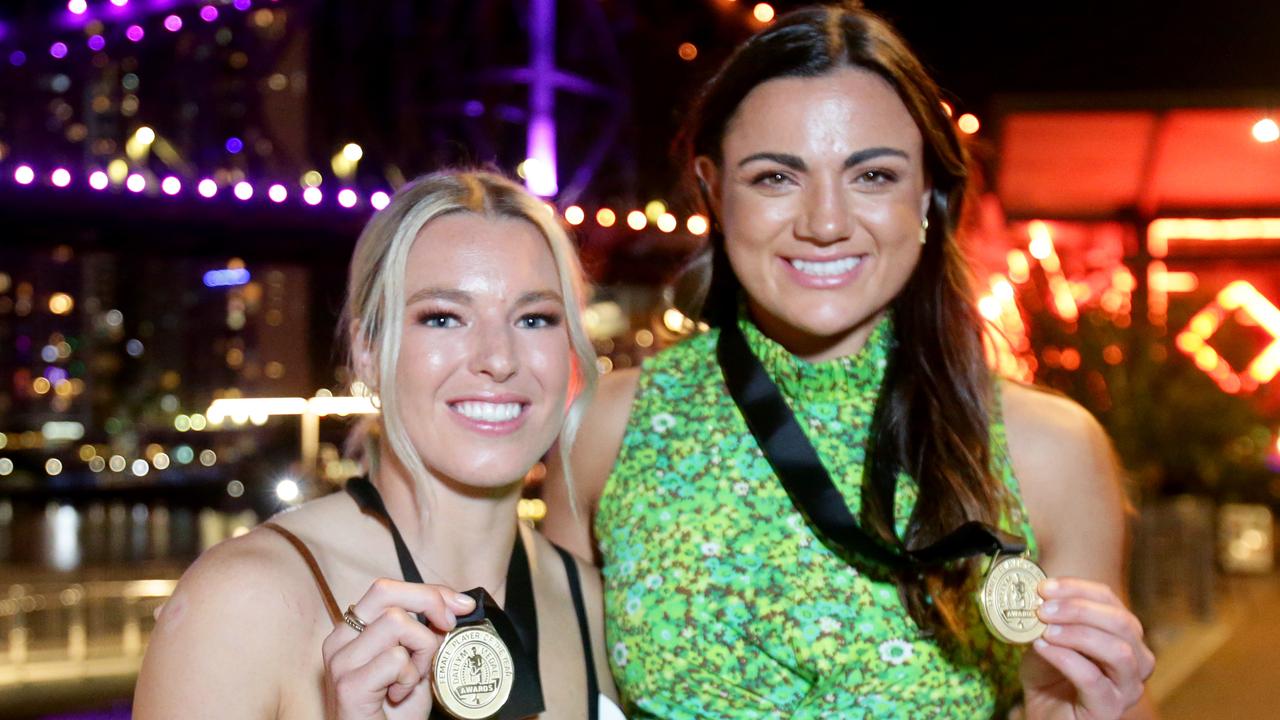 Emma Tonegato and Millie Boyle after being announced as joint winners of the Dally M Medal female player of the year. Picture: Steve Pohlner