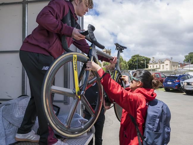 TAS Carnivals Hobart - cyclists packing up at New Town Oval. Picture: Caroline Tan