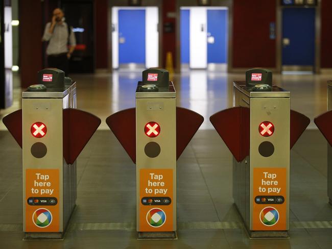 SYDNEY, AUSTRALIA - NewsWire Photos JANUARY 15 , 2025:  Turnstiles at Martin Place station. Acting Premier Penny Sharpe, Transport Minister Jo Haylen, Transport for NSW Secretary Josh Murray and Sydney Trains Chief Executive Matt Longland  provide an update on the Train strike at Martin Palce Station. Picture: NewsWire / John Appleyard