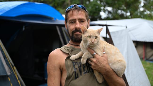 Zane McGill has lived in a tent at Rothwell for the past 12 months. Picture: Dan Peled / NCA NewsWire