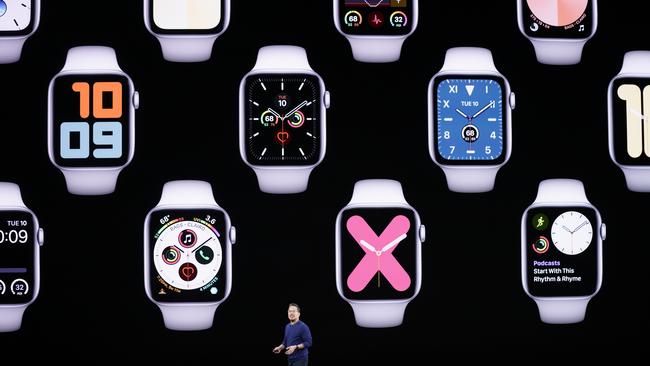 Ng with a display of some of the many new Apple Watch face displays. Picture: AP