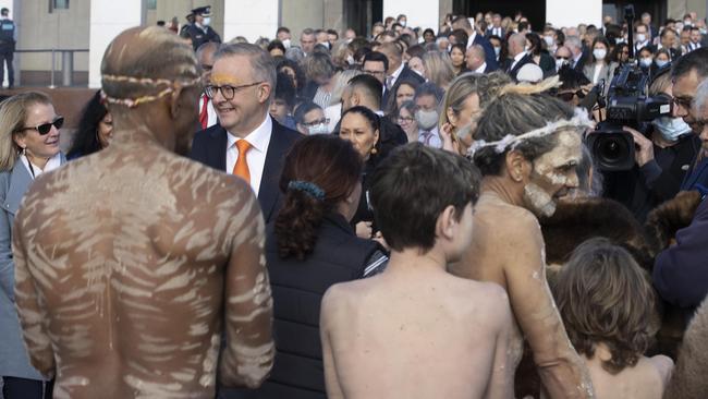 Anthony Albanese during a welcome to country and smoking ceremony at Parliament House in Canberra. Picture: NCA NewsWire / Gary Ramage