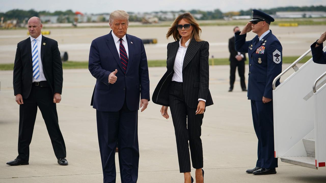 Donald and Melania Trump arriving in Cleveland on Wednesday ahead of his first presidential debate with Joe Biden. Picture: Mandel Ngan/AFP