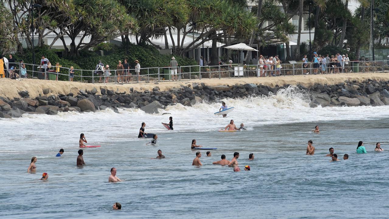 Windy and rough conditions on the Sunshine Coast from Cyclone Oma at Noosa Main Beach.