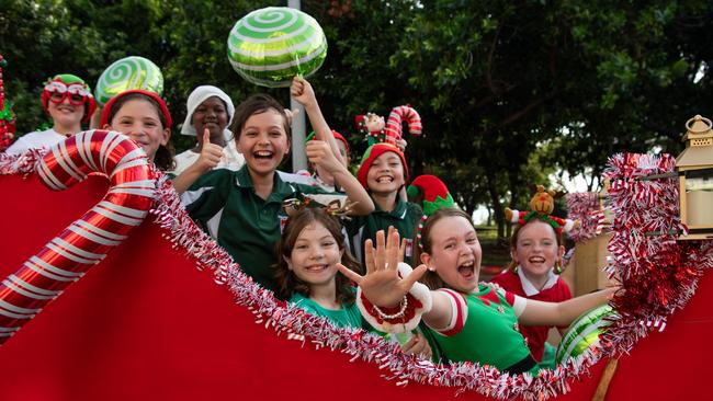 Families gathered along the streets of Darwin for the return of the city’s Christmas pageant to celebrate the start of the festive season. Picture: Pema Tamang Pakhrin