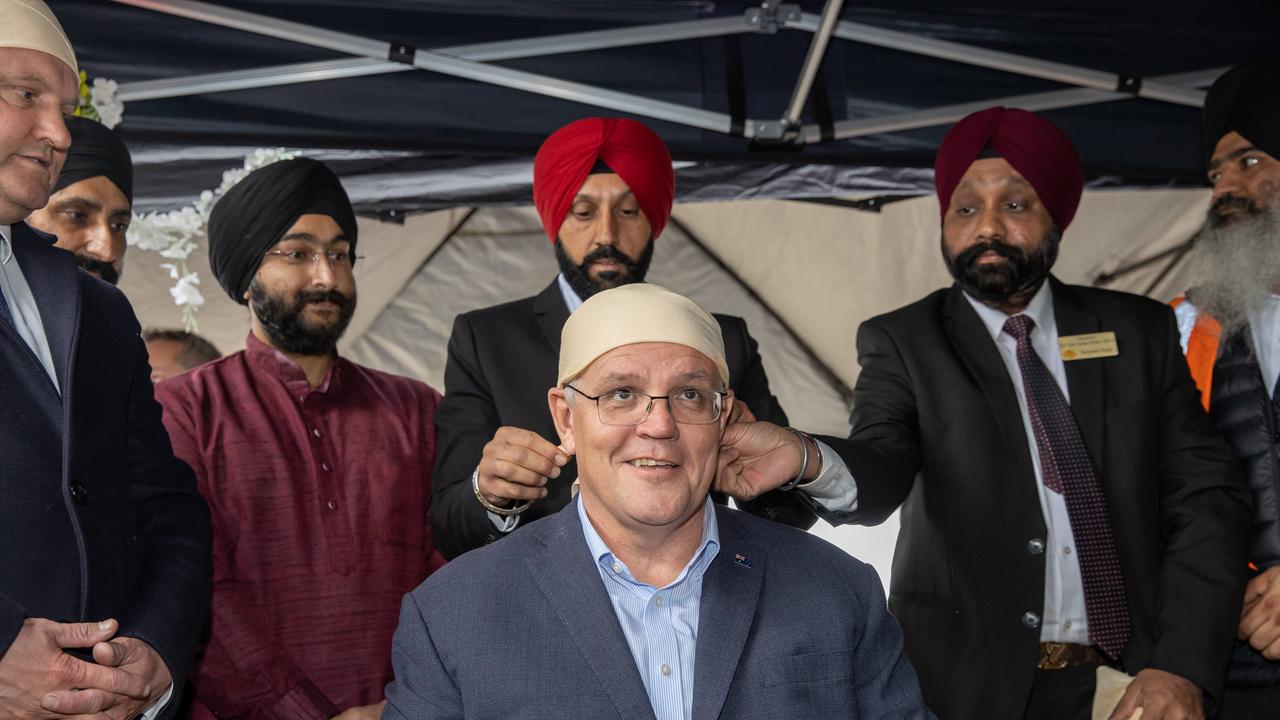 Mr Morrison with members of the Sikh Community from the La Trobe electorate. Picture: Jason Edwards