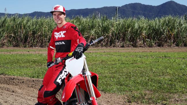 Professional motocross rider Mitch Evans returned home to Wrights Creek after the coronavirus pandemic postponed races in the international MXGP championship. He is back training on flat tracks after having surgery on his shoulder and plans to be in Latvia when the championship resumes on August 9. PICTURE: BRENDAN RADKE