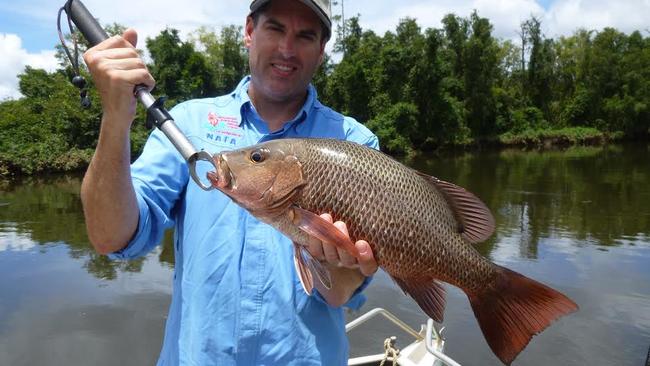 Justin Clinch with a hefty mangrove jack.