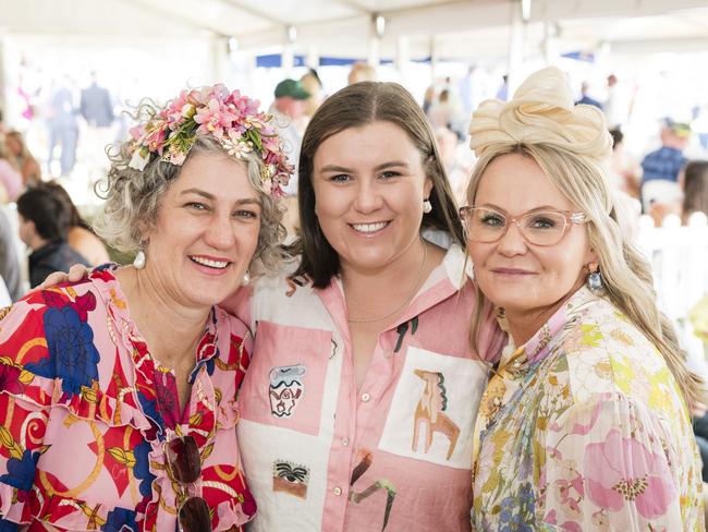 At the Clifton Races are (from left) Wendy Ferguson, Phoebe Ferguson and Kylie Ferguson, Saturday, October 28, 2023. Picture: Kevin Farmer