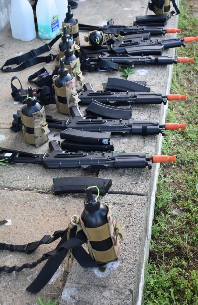 A selection of gel blasters being used at the Mackay Urban Gelsoft Games at Mackay North State High School. Photo: Janessa Ekert