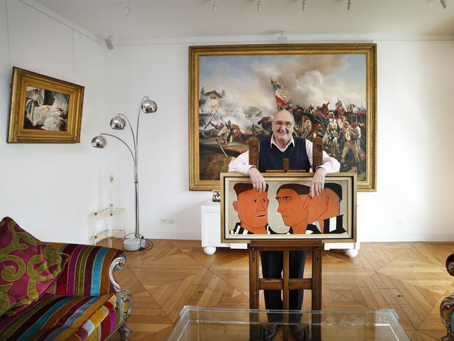 Melbourne billionaire Lindsey Hogg in front of a selection of works from his $500m art collection. Picture: David Caird