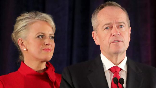 18/05/2019: MARGIN CALL: Bill Shorten makes his concession speech, with wife Chloe, at the 2019 ALP Election Night function in Melbourne. Stuart McEvoy/The Australian.