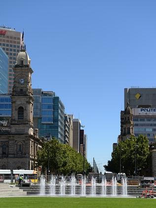 The water fountain feature at the revamped Victoria Square. Picture: Naomi Jellicoe