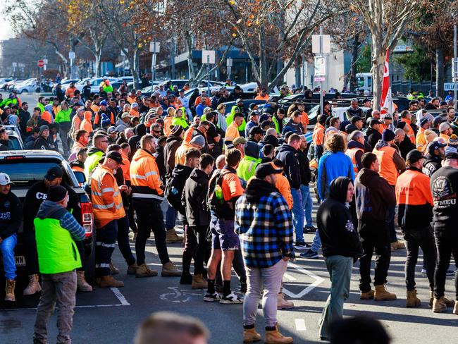 Tuesday’s march is in solidarity with the CFMEU after the sacking of 270 staff. Picture: Aaron Francis