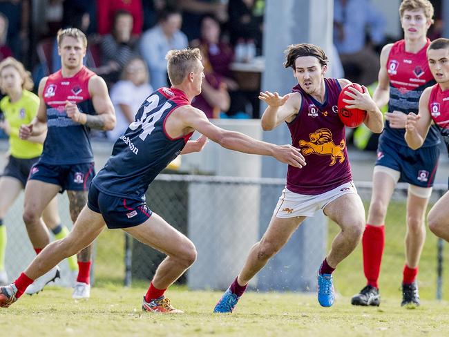 Round 8 of the QAFL Australian Rules game between competition leaders Palm Beach Currumbin and Surfers Paradise at Sir Bruce Small Park on Saturday. Palm Beach Currumbin's Thomas Thynne. Picture: Jerad Williams.