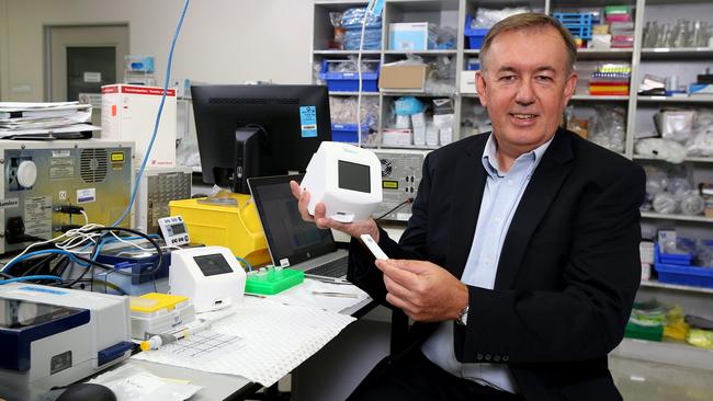 AnteoTech CEO Derek Thomson pictured with the newly approved Covid-19 testing machine about to be sold to Europe. Picture: David Clark