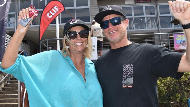 Amanda McClure and Leigth McClure at day two of the Senior and Masters division of the 2023 Queensland Surf Life Saving Championships at Mooloolaba. Photo: Elizabeth Neil