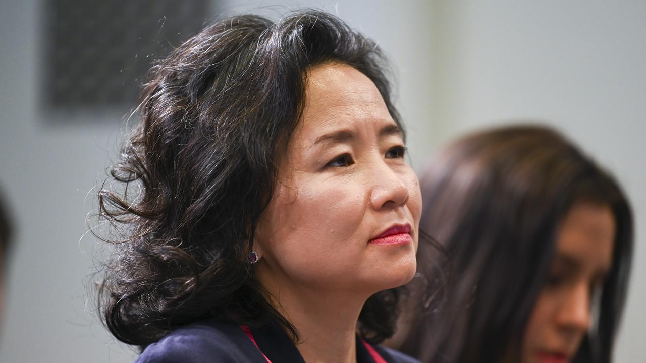 Cheng Lei attends a press conference by Prime Minister Anthony Albanese at Parliament House in Canberra. Picture: Martin Ollman