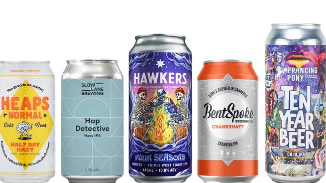 Heaps Normal Half Day Hazy, Slow Lane Brewing Hop Detective, Hawkers Four Season Winter, BentSpoke Crankshaft and the Prancing Pony Ten Year Beer.