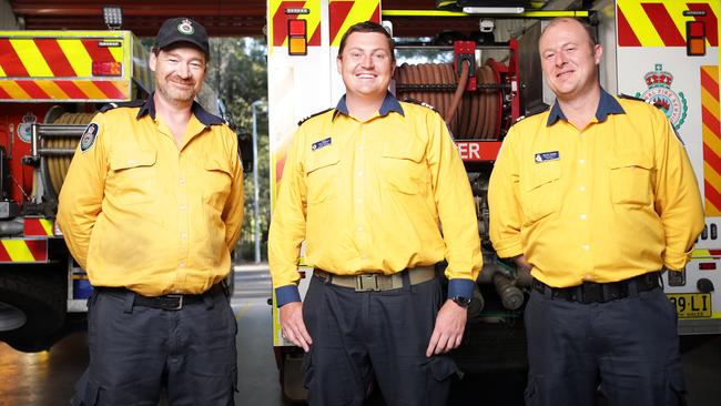 Deputy captain Christian McGowan, captain Luke Robinson, senior deputy captain Simon Adams pictured at the Warringah Headquarters Brigade. Picture:Christian Gilles