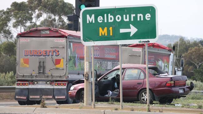 The collision at the Corio intersection. Picture: Alan Barber