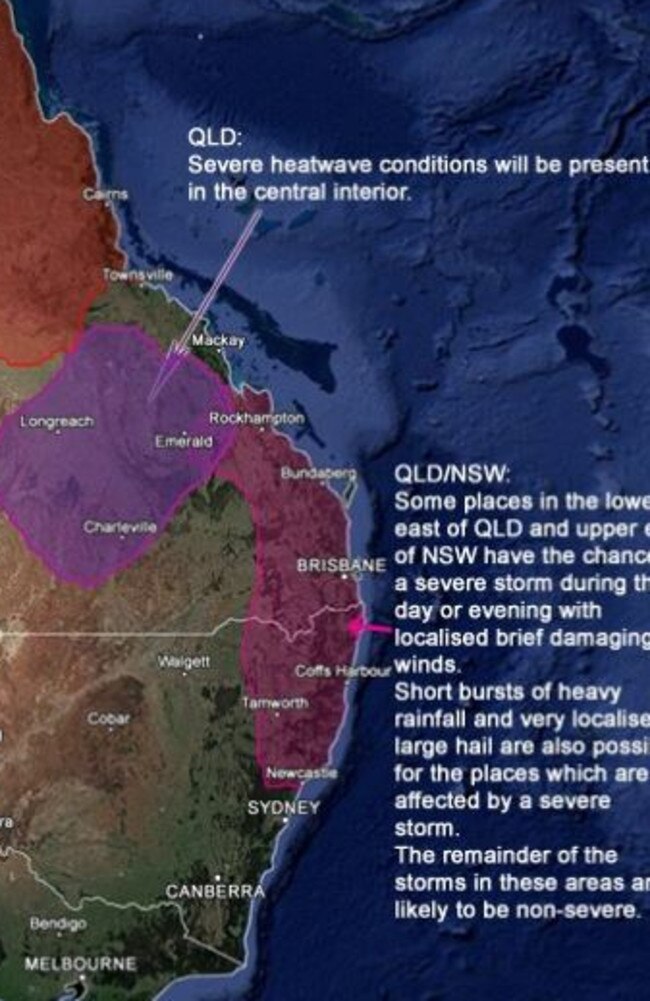 Queensland is on alerts for storms and a heatwave. Picture: EWN Alerts