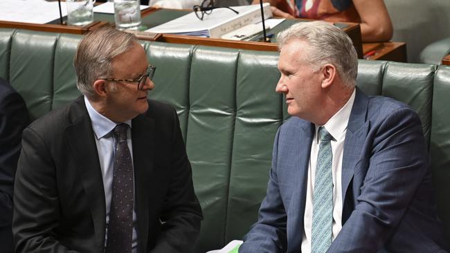 Anthony Albanese and Industrial Relations Minister Tony Burke during Question Time at Parliament House. Picture: NCA NewsWire / Martin Ollman