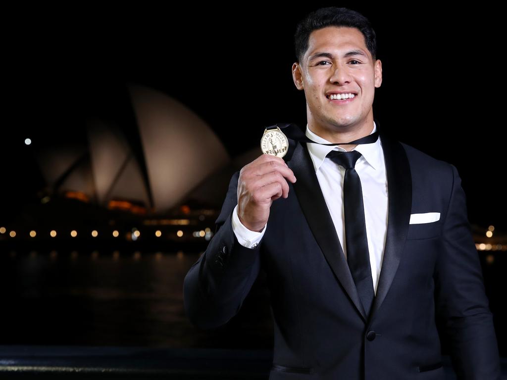 Roger Tuivasa-Sheck with the Dally M Award in 2018. He reached a phenomenal peak with the New Zealand Warriors. Picture: Cameron Spencer/Getty Images