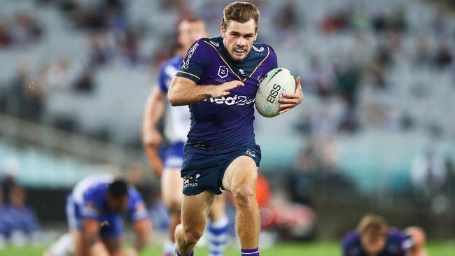 Flyin’ Ryan Papenhuyzen in full flight for Melbourne Storm last weekend (Photo by Mark Metcalfe/Getty Images)