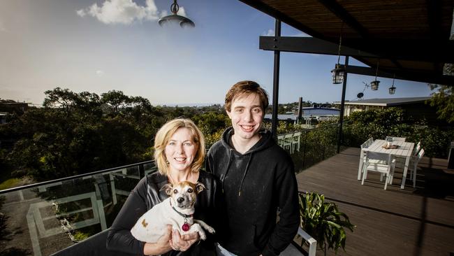 Katerine Rossetti and her son Dominic at their Rye beach house, which is soon being put up for sale. Picture: Nicole Cleary