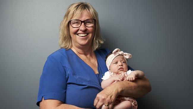 South Australia’s best midwife, Delice Sauerwald holding Maze, five weeks, at North Eastern Community Hospital in Campbelltown. Picture: Matt Loxton