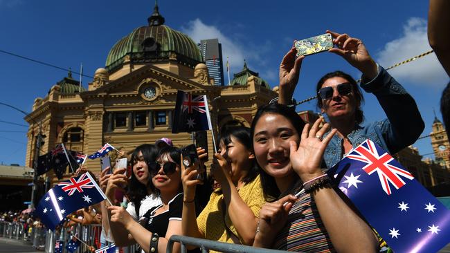 Participants take part in the Australia Day parade celebrations in Melbourne.