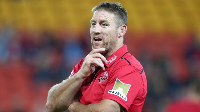 BRISBANE, AUSTRALIA - MAY 26:  Reds coach Brad Thorn looks on before the round 15 Super Rugby match between the Reds and the Highlanders at Suncorp Stadium on May 26, 2018 in Brisbane, Australia.  (Photo by Chris Hyde/Getty Images)