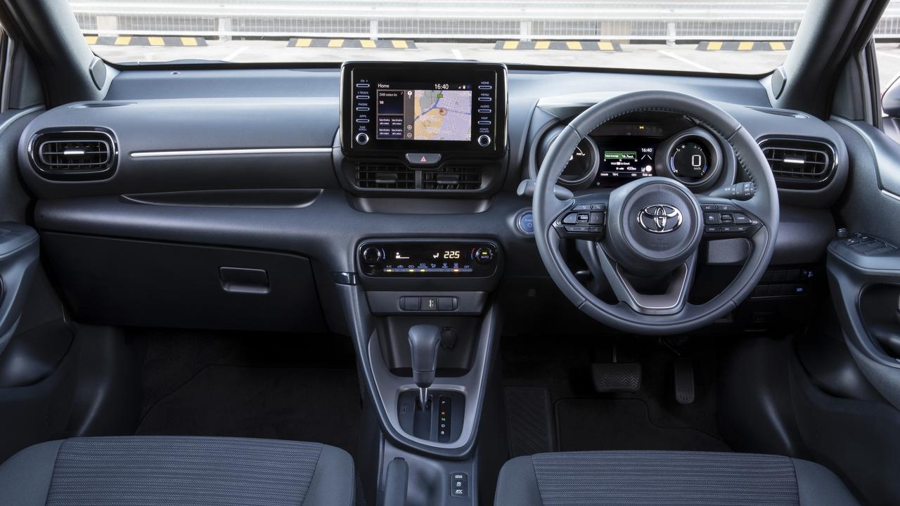 A smaller steering wheel adds a sporty touch to the Yaris cabin.