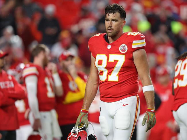 Travis Kelce of the Kansas City Chiefs is under fire for posting photos of his football game just one hour after Donald Trump’s victory in the US elections. Picture: David Eulitt/Getty Images