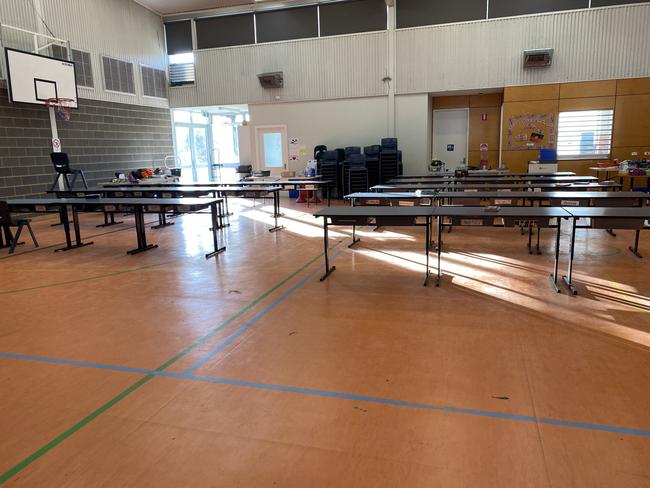 East Marden's gym, which has been turned into classrooms, after black dust fell from a building roof. Picture: Supplied