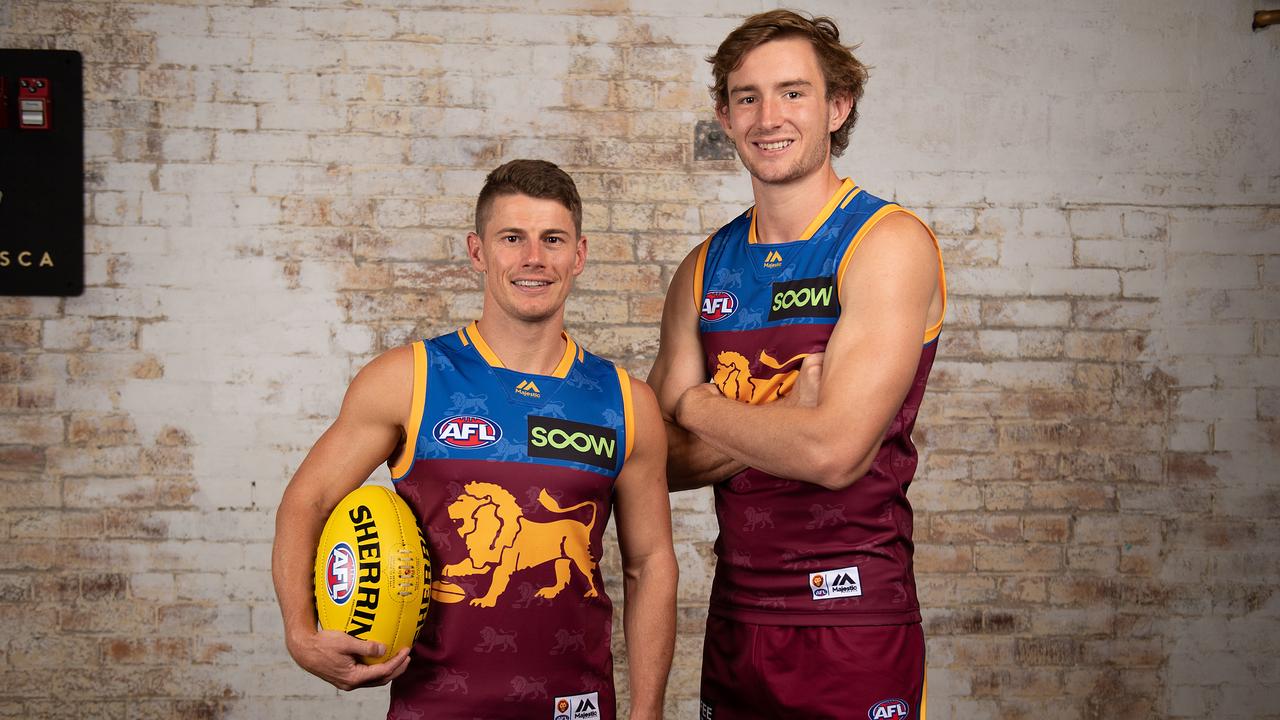 Brisbane Lions captain Dayne Zorko (left) and Harris Andrews. Photo: Albert Perez/AFL Media/Getty Images.