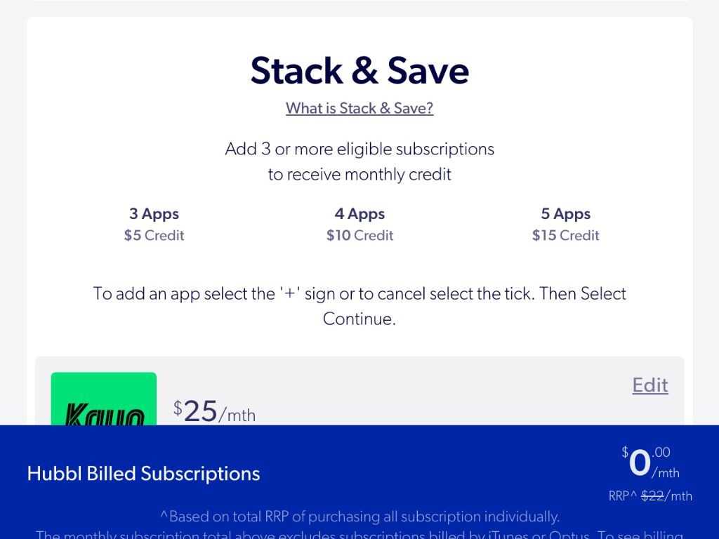 Hubbl's Stack and Save feature offers discounts for bundling streaming subscriptions.