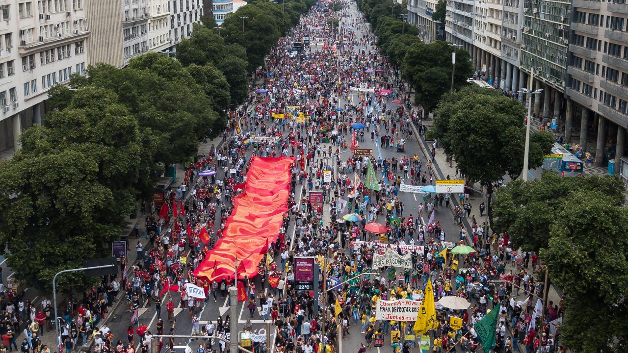 Demonstrators in Rio de Janeiro on Saturday at a rally against the government’s handling of the pandemic. (Photo by Buda Mendes/Getty Images)