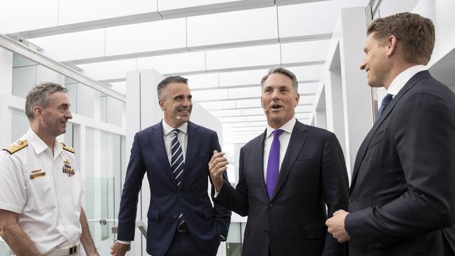 Vice Admiral Jonathan Dallas Mead, Peter Malinauskas, Richard Marles and Andrew Hastie. Picture: Brett Hartwig