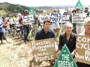 Opponents of the Ballina Shire Council’s proposed shared pathway route hugging the coastline between Ballina and Lennox Head stage a protest on Lennox Headland in October 2009.