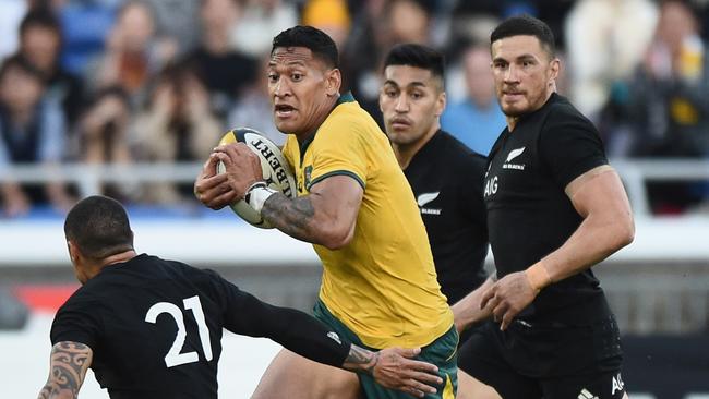 Israel Folau re-signed at a reduced rate to stay with Rugby Australia. Picture: Getty
