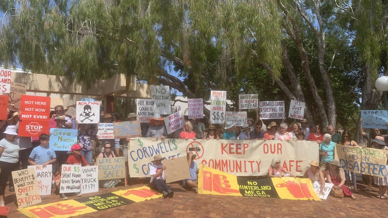 A number of key stakeholders met in Noosa Council chambers last week, while outside residents staged a peaceful protest opposing the number of trucks travelling to Kin Kin Quarry.