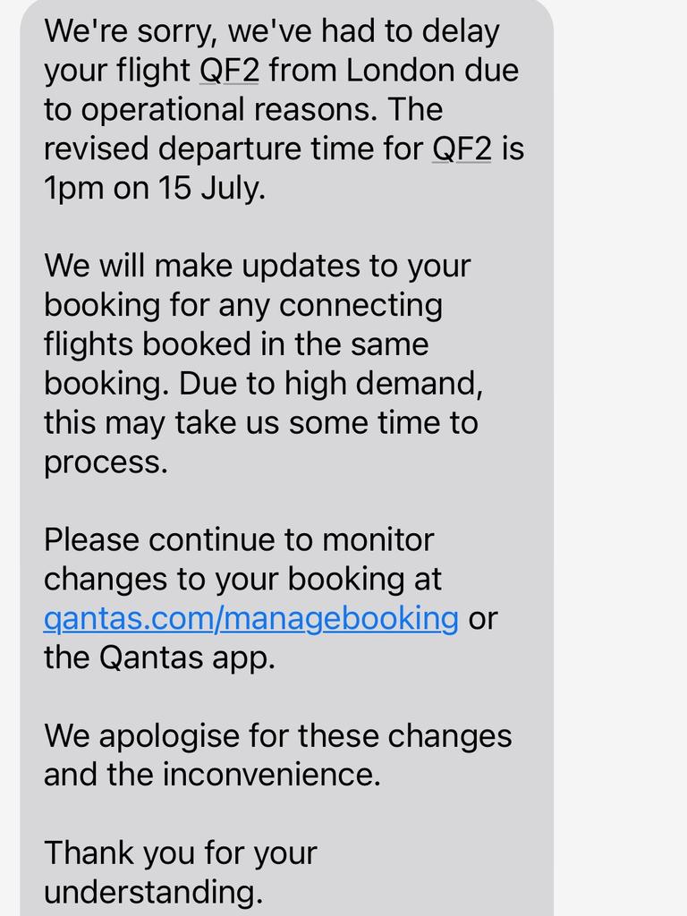 However, the Sydney passenger claims he wasn't informed that the flight had been rescheduled to after 9pm. Picture: Supplied